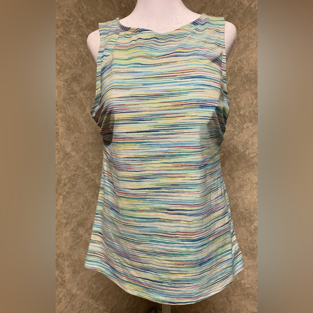Lands End Tankini Top Modest Wide Straps Multicolored Stripes size 14 Soft Cups